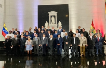Amb. Abhishek Singh attended the flower offering ceremony at the National Pantheon in Caracas organized as part of the visit of President of Bolivia H.E. Luis Arce for which Ambassadors were invited.